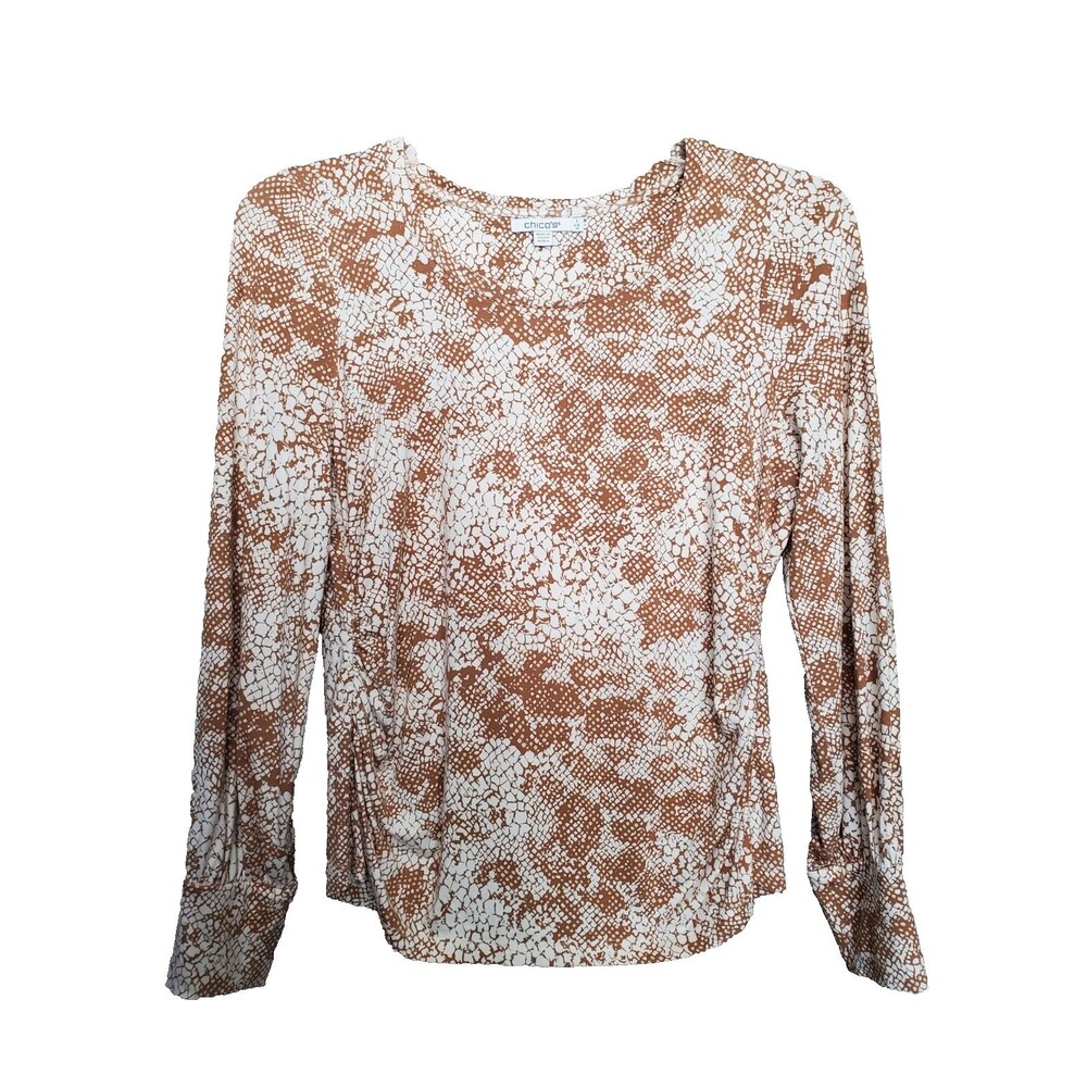 Chico's Touch of Cool Snake Shirred Long Sleeve Layering T-Shirt Jersey Knit 1 M
